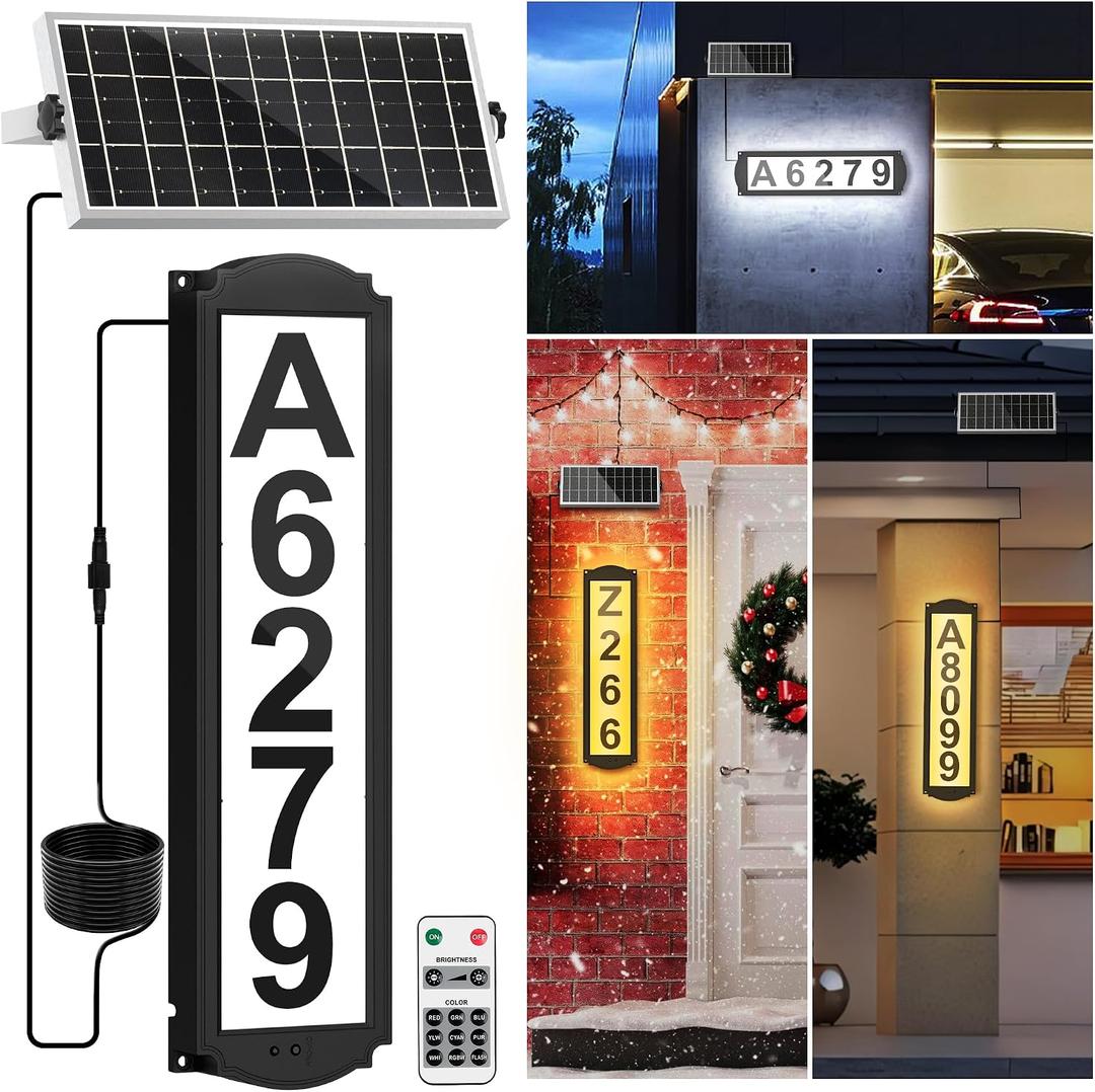 T-SUN Solar House Numbers for Outside Light up, Solar Address Sign - IP65 Waterproof Numbers for Address on House with 3 Lightings | Illuminated Lighted Address Markers Home Front Porch