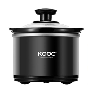 KOOC Small Slow Cooker, 0.65 Quart, Free Liners Included, Upgraded Ceramic Pot, Nutrient Loss Reduction, Sauces, Stews & Dips, Stainless Steel, Black, Round