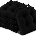 Basic Beyond Chair Cushions for Dining Chairs 4 Pack, Chair Cushion with Ties and Non Slip Backing, 15.5 x 15.5 inches Tufted Chair Pads for Dining Chairs(Black)