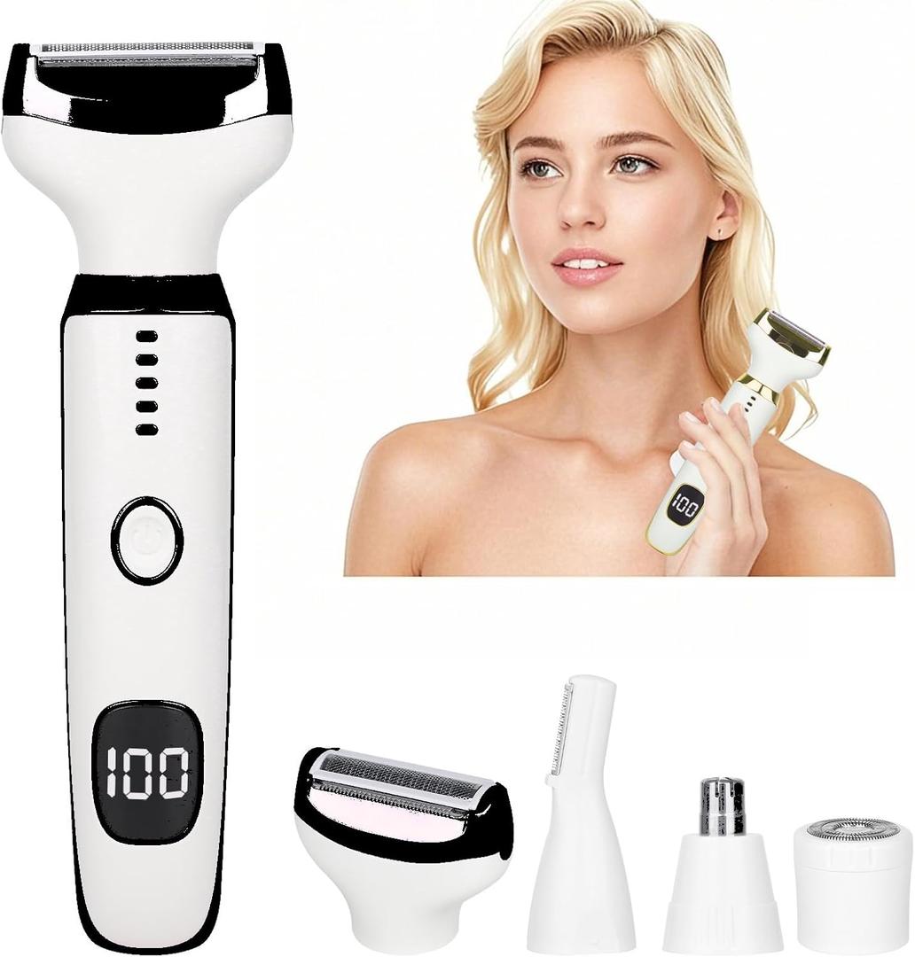 Electric Razors LED Display for Women Men, 2025 Wet/Dry Ladycsdc Shaver,4 in 1 Cordless Hair Remover with IPX7 Waterproof,Smooth & Silky HTYSFTb Electric Grooming Set (Pink & White)