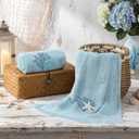 Breling 2 Pcs Summer Beach Hand Towels for Bathroom Blue Embroidered Ocean Coastal Fingertip Towels 13.8 x 29.5'' Under The Sea Seashell Starfish Absorbent Kitchen Dishcloth for Bath Guest Gifts