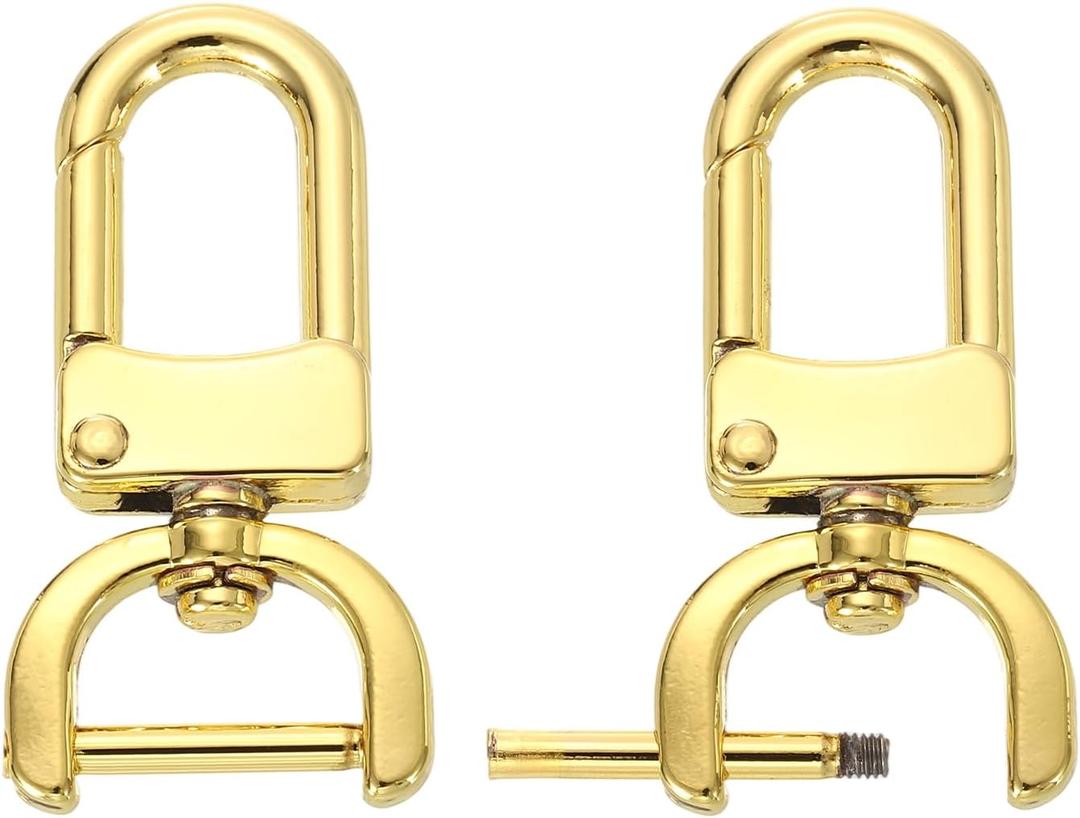 PATIKIL 0.6 Inch Swivel Clasp Hooks, 2 Pcs D Ring Detachable Snap Hook with Screw Bar, Swivel Lobster Claw Clasps for Bag Strap Purse Lanyard DIY Craft Hardware, Gold
