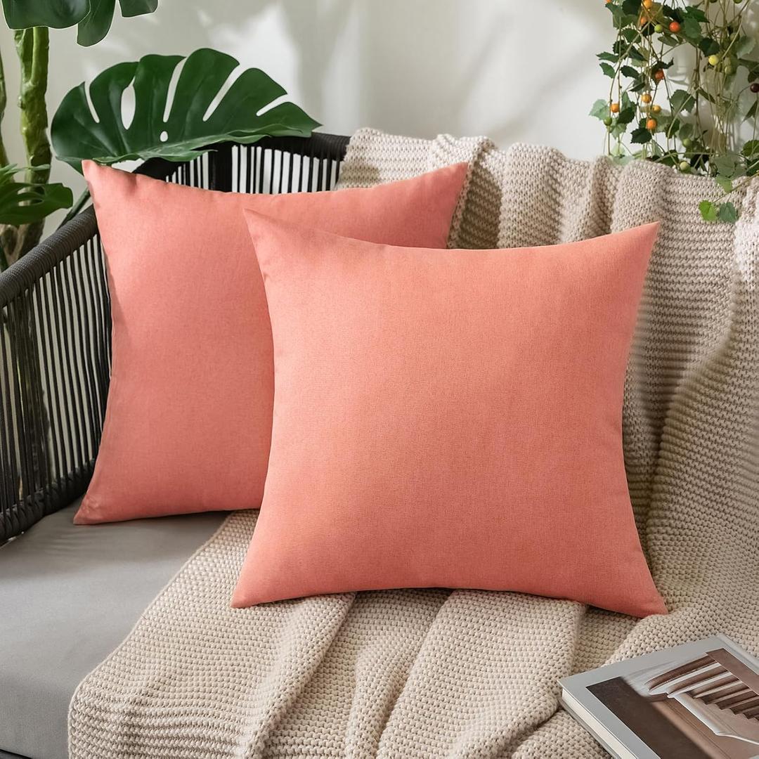 MIULEE Pack of 2 Decorative Outdoor Solid Waterproof Throw Pillow Covers Faux Linen Garden Farmhouse Cushion Cases for Patio Tent Balcony Couch Sofa 18x18 Inch Blush Pink MIULEE Pack of 2 Decorative Outdoor Solid Waterproof Throw Pillow Covers Faux Linen Garden Farmhouse Cushion Cases for Patio Tent Balcony Couch Sofa 18x18 Inch Blush Pink