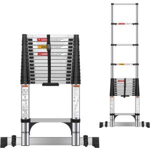 DEZEX 16.5 FT Stainless Steel Telescoping Ladder - One-Button Retraction Collapsible Extension Ladder for Home, RV, Attic, 330 LBS Capacity
