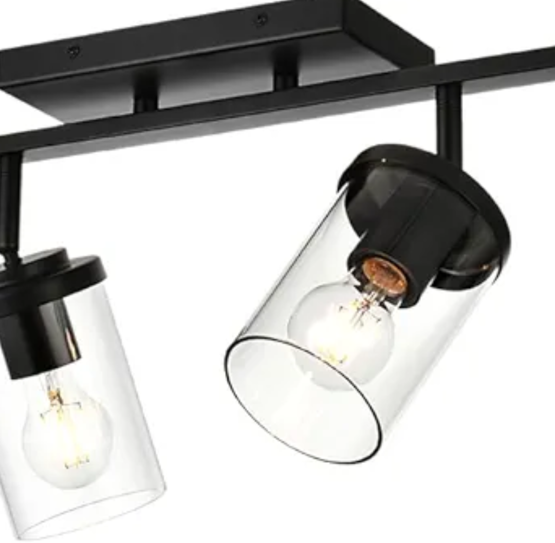 BONLICHT Ceiling Spotlights Track Lighting Kit 4 Light Bathroom Vanity Lighting Black Modern Multi-Directional Ceiling Mount Fixture Industrial Farmhouse Sconces Wall Mount Lamp with Clear Glass Shade