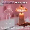 MJ PREMIER Cordless Lamp, Battery Operated Lamp with Timer, Crystal Glass Flower Lampshade, Small Table Lamps, Decorative Led Light for Bedroom Living Room Shelf (L-Pink)