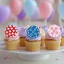 15pcs Edible Round Cupcake Toppers, 2in/5cm Pre-Cut Wafer Paper Hawaiian Cupcake Decorations Hibiscus & Leaf Birthday Cartoon Theme Decor Supplies for Hawaii Party (3 Styles)