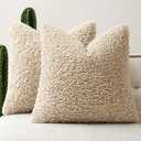 Woaboy Faux Fur Throw Pillow Covers 20x20 Inch Set of 2 Boucle Neutral Decorative Sherpa Fuzzy Accent Soft Sheepskin Fleece Cushions Modern Home Decor for Couch Sofa Bedroom Living Room,Oatmeal
