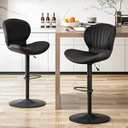 Waleaf Modern Adjustable Bar Stools Set of 2, Faux Leather Upholstered Swivel Counter Stools, Counter Height Bar Stools with Large Base, Easy 5 Minute Assembly for Kitchen Island (Black, Set of 2)