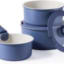 CAROTE 6pcs Nonstick Sauce Pan Sets with Lid 3 Sizes1.5QT, 2QT & 3QT, Non Stick Cooking Pot with Detachable Handle, Kitchen Sauce Pots Induction Pot, PFOA FREE, Dishwasher Safe, Blue