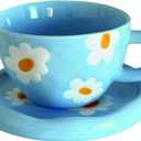 Coffee Mugs Set with Saucer Blue Flowers Cup Gifts for Women Birthday Tea Coffee Mug with Coaster 250 ML Ceramic Cup Birthday Gift for Women Girls Mom Friend Coffee Mug aucer Set