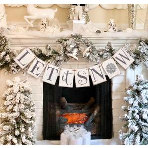 Let it Snow Winter Wonderland Banner, Wooden Sign Decor, Winter Banner for Mantle Indoor, Decoration for Inside Mantle Fireplace Party Window