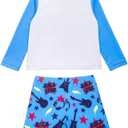 Toddler Swimsuits Boy 2t Bathing Suits Boys Swim Shirt Long Sleeve Swimming Set (Blue)
