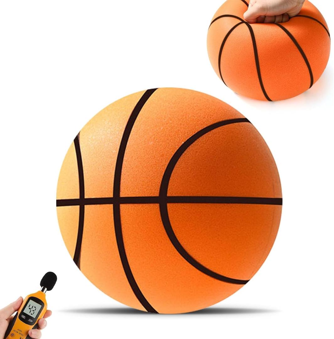 Silent Basketball Indoor Basketball for Quiet Training and Dribbling, 3 Size Airless PU Foam Ball Non-Deforming & Portable, Indoor/Outdoor Realistic Bounce noiseless Ball, Gift for Youth (Size 7 (9.4/24cm)))
