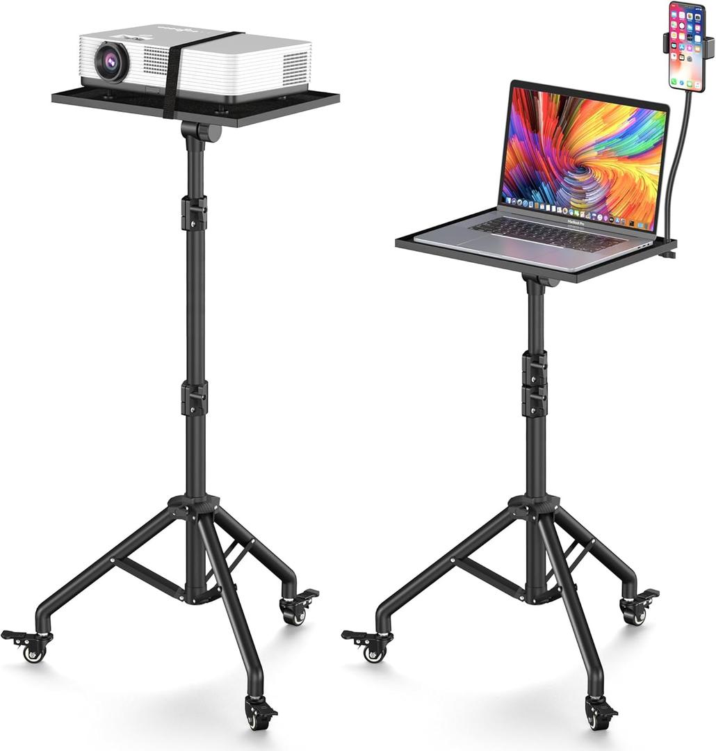 Black Projector Floor Stand with Wheels - Adjustable Height 29 to 44 Inches, Ideal for Office & Home, Portable Laptop Stand (29-44 Inches)