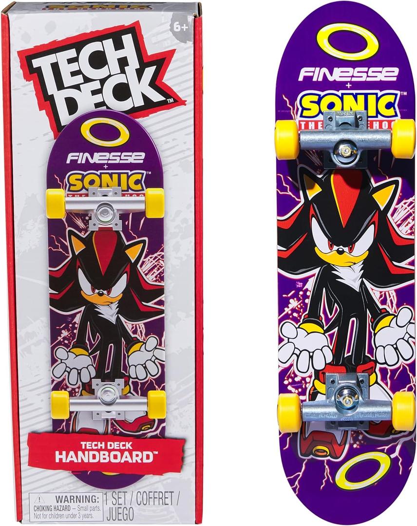 TECH DECK, Finesse X Sonic The Hedgehog Handboard; Authentic Mini Skateboards, Kids Toys for Boys & Girls, Ages 6 and up (Hands Use Only)