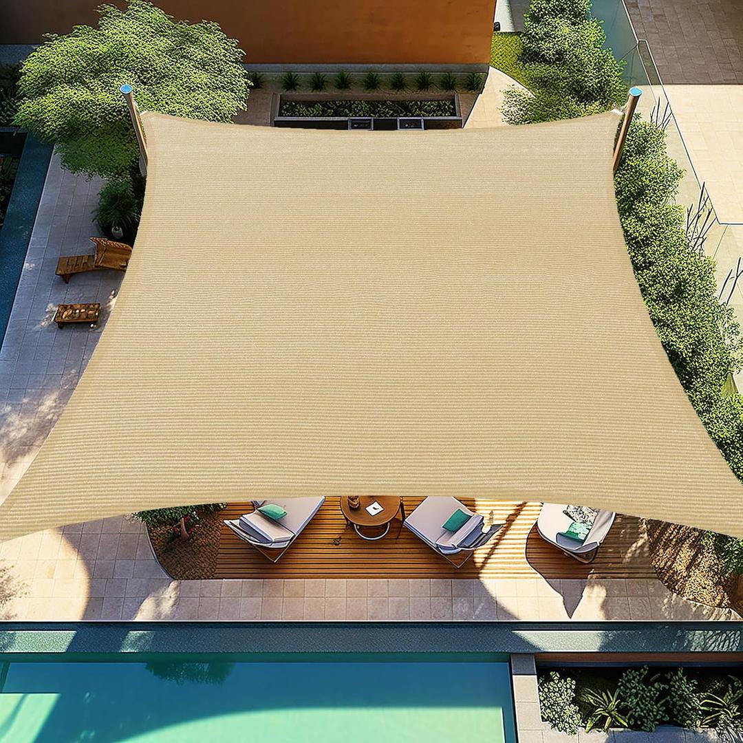 Shade&Beyond 12'X12' Sun Shade Sails Curved Canopy Square Beige 185GSM Shade Sail Permeable for Patio Deck Yard Backyard, (We Make Custom Size) (1 2' x 1 2')