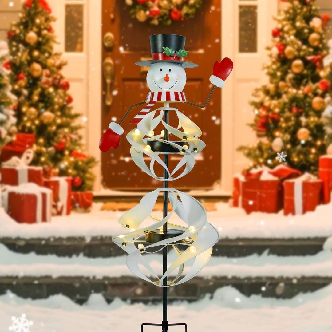 MUMTOP Solar Christmas Outdoor Decoration, Solar Powered Snowman Wind Spinner with LED Lights for Holiday, Party, Xmas, Yard, Garden