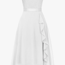 Girls Dress Sweet & Cute Puff Sleeve Square Neck Ruffle Dot Ruffle Swing Dress (10Y)