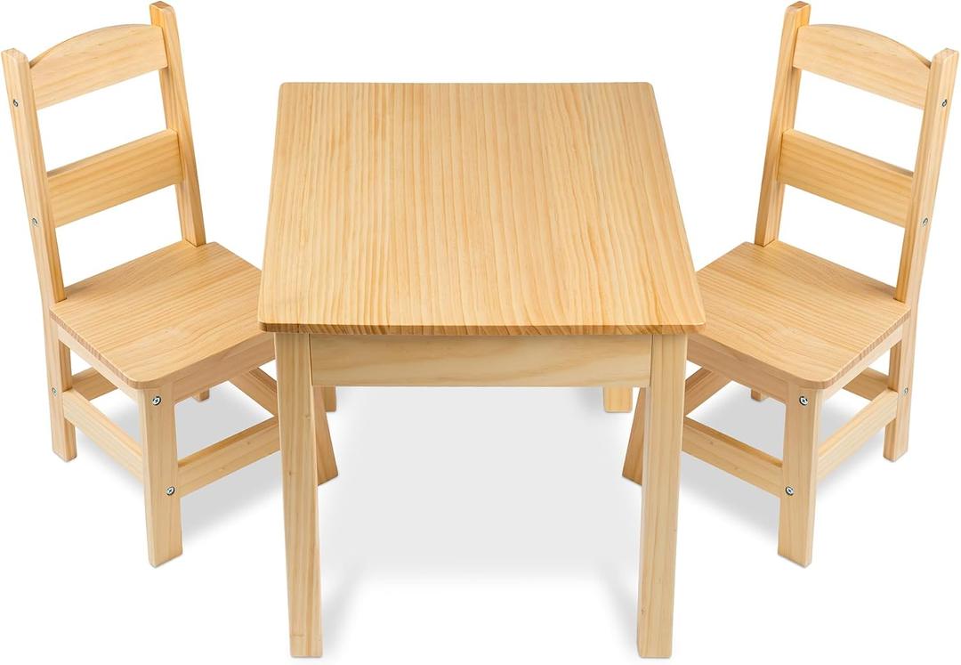 Melissa & Doug Solid Wood Kids Table and Chairs (2), Premium Quality Wooden Toddler Table and Chair Set for Kids Playroom Furniture & Montessori Classroom Furniture for Boys & Girls Ages 3+