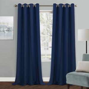 MYSKY HOME Navy Blue Curtains 84 Inches Long Blackout Curtains for Living Room Bedroom Blue Curtain Grommet Window Drapes Privacy Protect Room Darkening Single Panel Curtain, 52 x 84 Inch