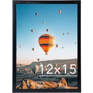 12x15 inch Picture Frame, Horizontal and Vertical Formats for Wall Hanging, 12 x 15 Wall Gallery Poster Photo Frame with Shatter Resistant Plexiglass, Black