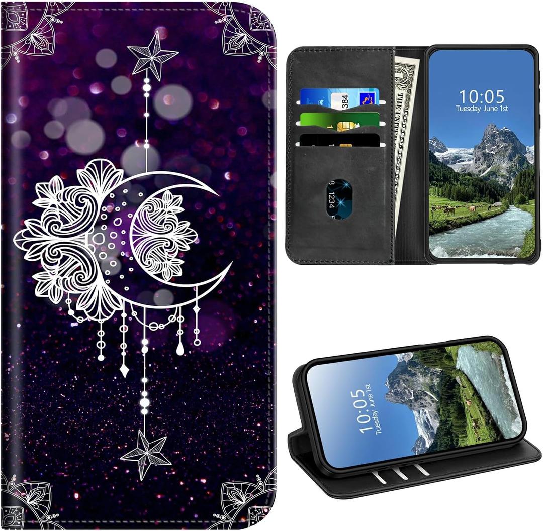 Wallet Case for Motorola Moto G Power 5G 2024 with Card Holder & RFID Protection for Women Men PU Leather Magnetic Kickstand Shockproof Cover for Moto G Power 5G 2024,Moonflower