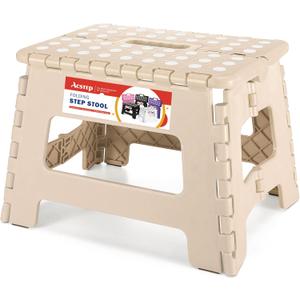 ACSTEP Folding Step Stool Lightweight Plastic Step Stool 9 Inch Foldable Step Stools Non Slip Folding Stools for Kitchen Bathroom Bedroom Khaki
