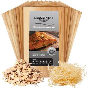 Bigger 12 PK, Cedar Planks for Grilling Salmon,11"x 5.5" Better Smoking, Add Best Smoky Flavor to Salmon, Veggies, Restaurant Quantity, Fruit Wood Smoking Chips, Fire Starter Fiber