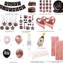 Rose Gold and Black Birthday Decorations - Party Supplies Kit with Tablecloth, Paper Plates, Photo Props, Champagne Foil Balloon, Fringe Curtains, Cake Topper and Banner for Women 18th 21st 30th 40th