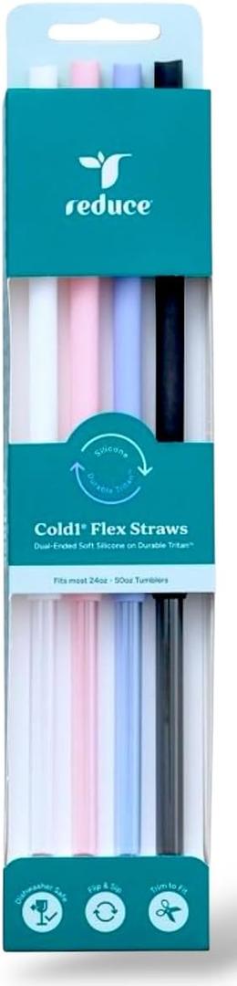 Premium 4-Pack Reusable Silicone & Tritan Combo XL Straws Flexible, BPA-Free, Dishwasher-Safe Drinking Straws for 24-40 oz Tumblers