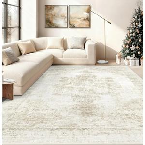 8x10 Area Rugs for Living Room, Washable Vintage Boho Medallion Rug Soft Non Slip Large Area Rug Stain Resistant Indoor Retro Carpet for Bedroom Nursery Kids Dining Room Home Office (Beige)