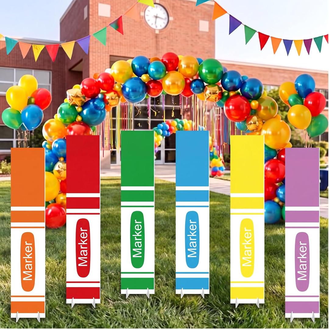 Unittype 6 Pcs Back to School Cardboard Cutouts Decorations Props,Marker, 39.4 x 8 inches