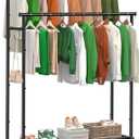 Ekisemio Double Rods Clothes Rack with Wheels Load 400 LBS, 45 Inch Rolling Clothing Rack for Hanging Clothes, Heavy Duty Garment Rack with Shelves, Metal Portable Closet, Black