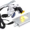 EustomA 2.5X Binocular Loupes Optical Glasses +3W LED Headlight Lamp with Filter + Aluminum Box Silver