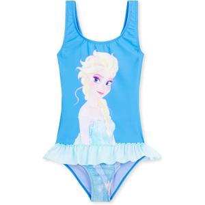 Disney Girls One Piece Swimming Costume, Comfortable Stretchy Swimsuit - Girls Gifts (4-5T, Blue Elsa)