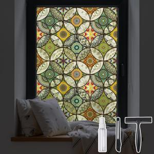 DKTIE Static Cling Decorative Window Film with Installation Tools Non Adhesive Privacy Film, Stained Glass Window Film for Bathroom Shower Door Heat Cotrol Anti UV, 17.7 x 78.7 Inch (Yellow)