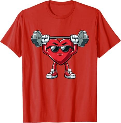 Healthy Heart Heart Disease Awareness Weightlifting Funny T-Shirt, Red, S