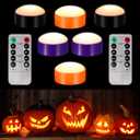 Riakrum 6 Pieces Thanksgiving Day Pumpkin Lights with Remote and Timer LED Pumpkin Lights Battery Operated Pat Jack O Lantern Bright Flameless Candles(Orange Purple, Black)