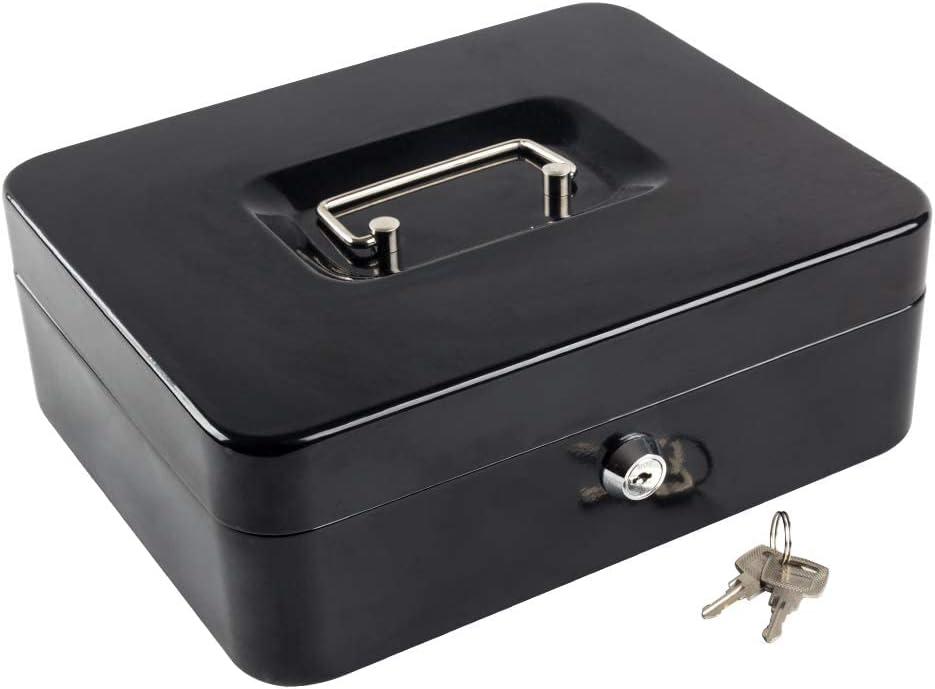 KYODOLED Locking Cash Box with Lock, Money Box with Cash Tray, Lock Safe Box with Key, Money Saving Organizer,11.81Lx 9.45Wx 3.54H Inches, Black XL Large