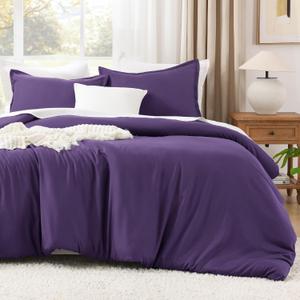 Litanika Dark Purple Comforter Set Queen Size, 3 Pieces Lightweight Solid Bedding Comforter Set, All Season Fluffy Bed Set (90x90In Comforter & 2 Pillowcases)