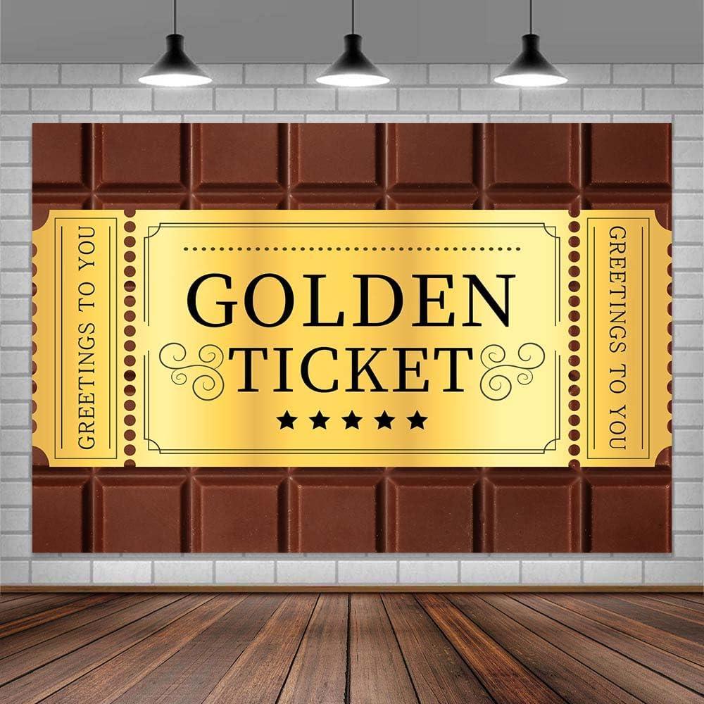 7X5ft Golden Ticket Photo Backdrop Photography Background for Kids Girls Boys, Chocolate Candy Birthday Baby Shower Party Backdrops Photo Booth Prop Decorations Wall Decor Tablecloth