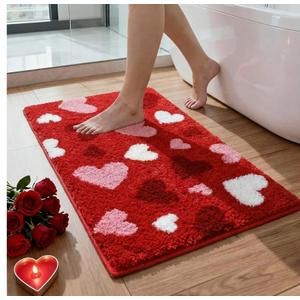 Duraaamo Valentines Bathroom Rug 16 x 24 Inch Red Love Heart Tufted Bath Mat Absorbent Non Slip Rectangle Anniversary Wedding Mat Floor Doormats Rugs for Bathroom Living Room Home Decor