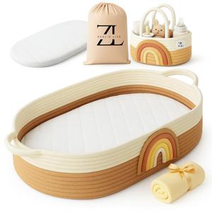 Moses Basket by ZEAL'N LIFE, Baby Changing Basket with Baby Blanket, Washable Waterproof Pad Covers, Diaper Basket, Tote Bag, Portable Diaper Changing Pad, Moses Baskets for Newborn (Tan)