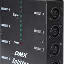 DMX Splitter, 1 Input 8 Output DMX512 LED Signal Distributor with Signal Indicators, Black (DMX512-SPlitter Iron)