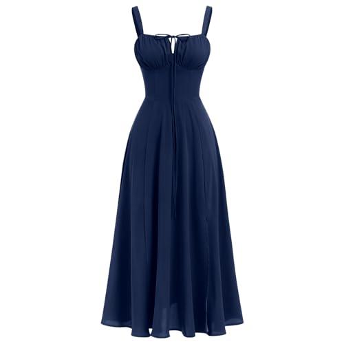 Women's Corset Dress Formal Cocktail Dresses Going Out Casual Sundress Split Thigh Spaghetti Strap Vintage Dress Navy Blue L/XL