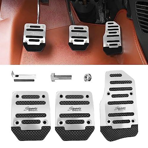 Ziciner 3PCS Non-Slip Car Pedal Pads, Manual Gearbox Gas Pedal Brake Pedal Cover, Aluminum Alloy Brake Gas Clutch Pedal Kits, Universal Replacement Accessories for Car SUV ATV (Silver&Manual)