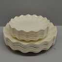 LIYH 24 Pcs Plastic Plates Reusable,Unbreakable Dinner Plates, Scalloped Plastic Plates, Dishwasher Safe,Ivory Plate Sets Perfect for Parties, Birthday, Picnics, BPA Free(12Guests)