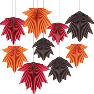 2 x Fall Party Decorations Maple Leaves Paper Fans, 9 PCS Hanging Paper Fans Classroom Decoration for Autumn Thanksgiving Birthday Baby Shower Rustic Wedding