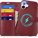 TUCCH Wallet Case for iPhone 16 Pro, Removable 2 in 1 RFID Blocking [4 Card Slots] [Wireless Charging] Kickstand PU Leather Magnetic Detachable Protective Cover Compatible with iPhone 16 Pro, 
Dark Red